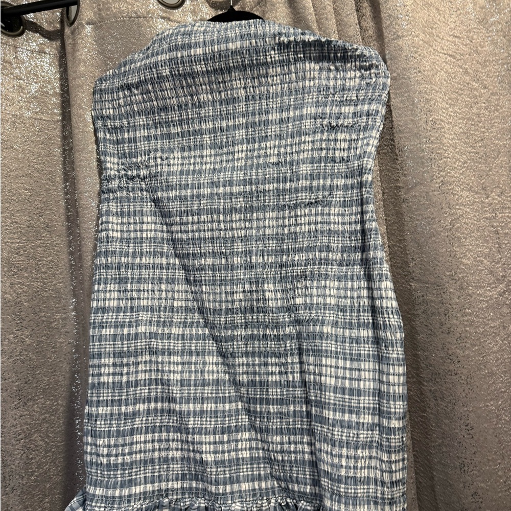 Blue and White Plaid Strapless dress